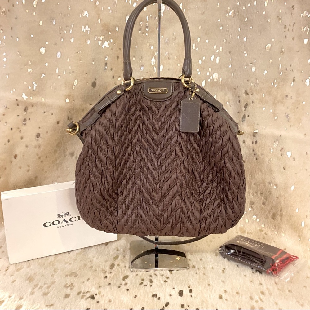 Coach Brown Madison Quilted Nylon Chevron Bag A+